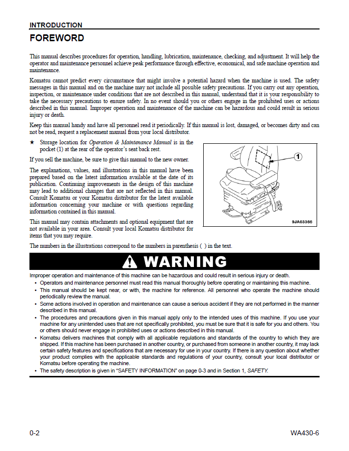 Komatsu WA430-6 Wheel Loader Service & Maintenance Manual (CEAM012704)