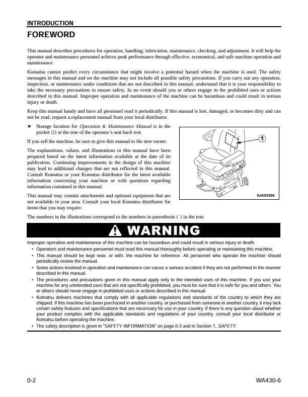 Komatsu WA430-6 Wheel Loader Service & Maintenance Manual PDF