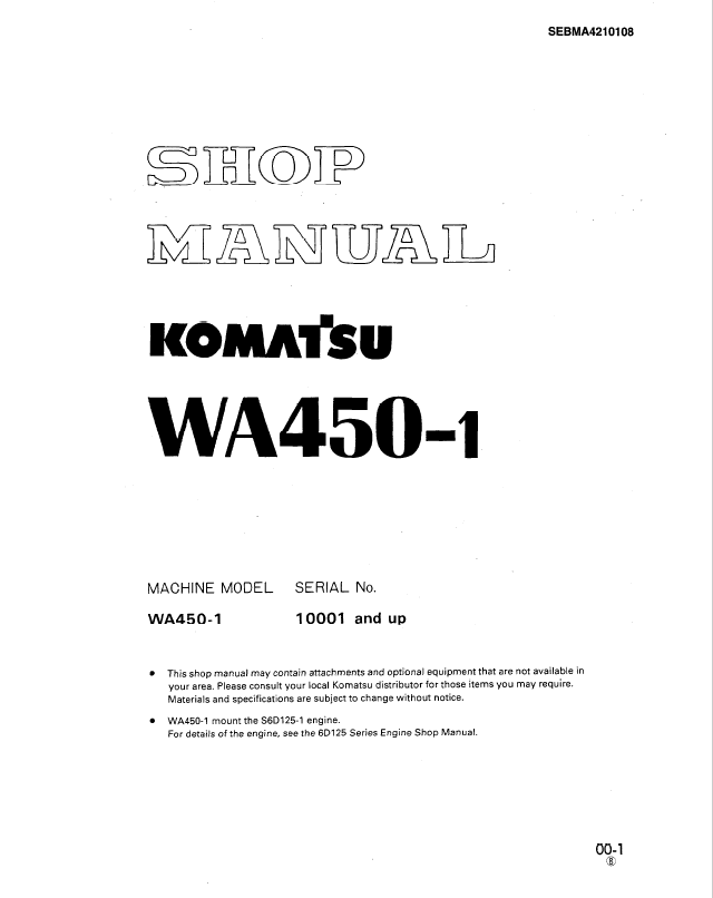 Komatsu WA450-1 Engine Shop Manual SEBMA4210108 PDF
