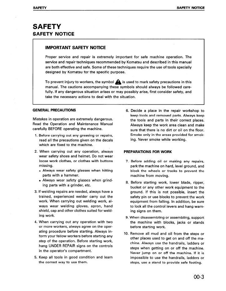 Komatsu WA450-3 Wheel Loader Service Shop Manual (Pub. No. SEBD015501)