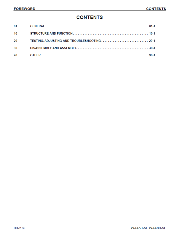 Komatsu WA450-5L WA480-5L Wheel Loader Repair Manual