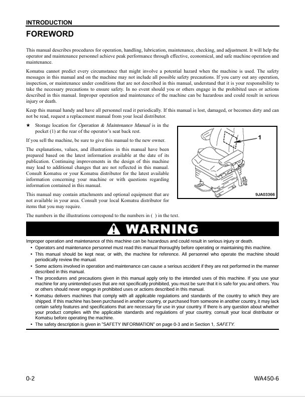 Komatsu WA450-6 Wheel Loader Service & Maintenance Manual PDF