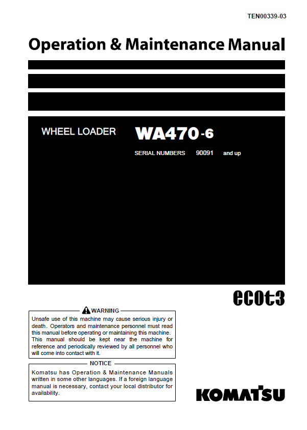 Komatsu WA470-6 Wheel Loader Operation & Maintenance Manual PDF
