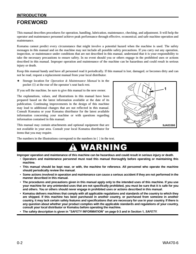Komatsu WA470-6 Operation and Maintenance Manual PDF Download