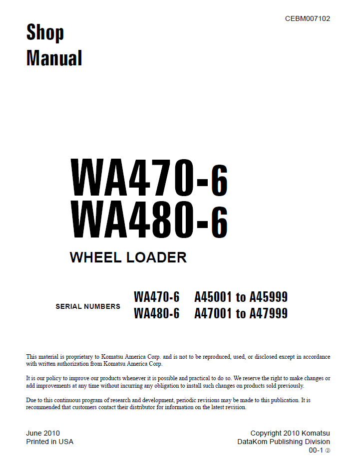 Komatsu WA470-6 WA480-6 Repair Manual CEBM007102 PDF