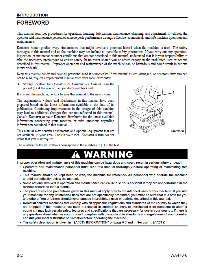 Komatsu WA470-6 Wheel Loader Service & Maintenance Manual (CEAM009204)