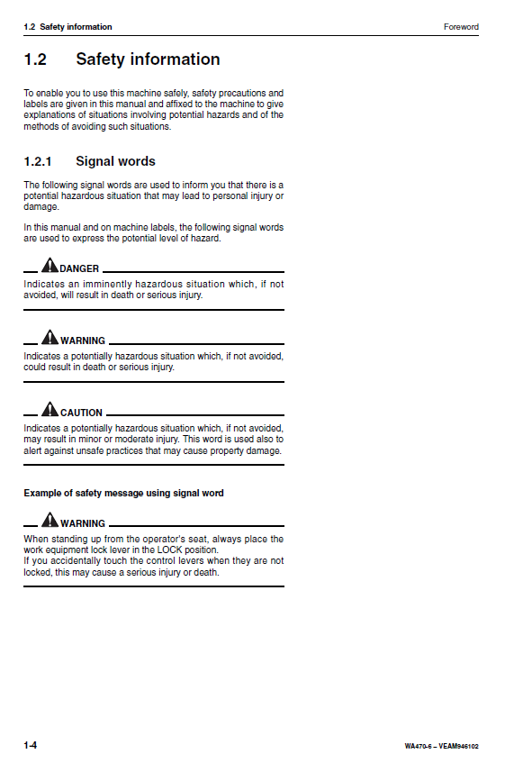 Komatsu WA470-6 Wheel Loader Service & Operation Guide PDF [VEAM946102]