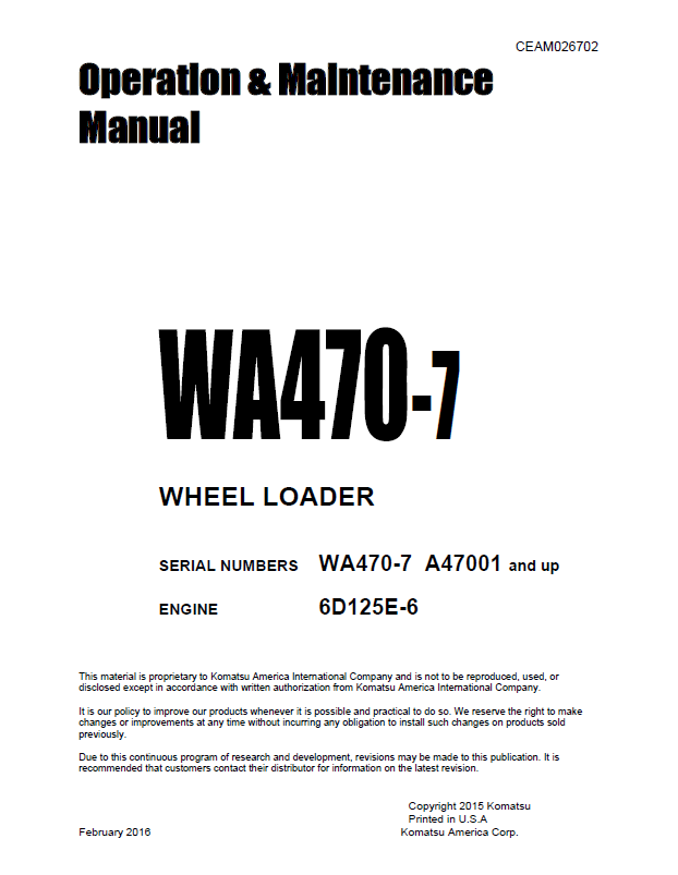 Komatsu WA470-7 Manual CEAM026702 PDF