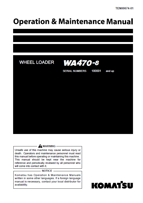 Komatsu WA470-8 Wheel Loader Operation & Maintenance Manual (PDF)