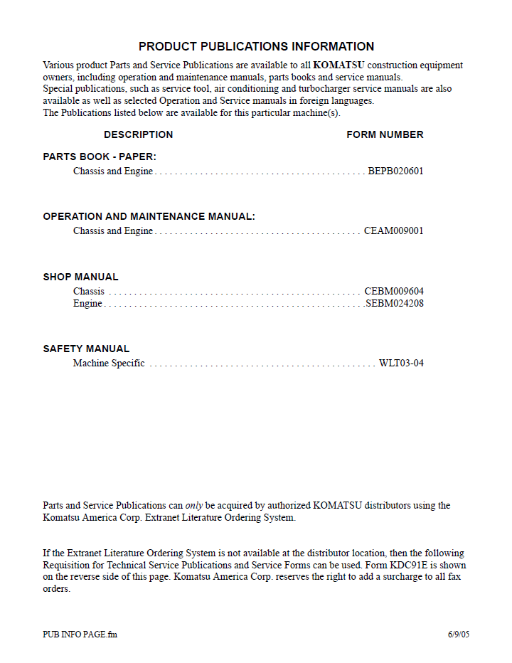Komatsu WA480-5L Wheel Loader Service & Maintenance Manual (CEAM009002)