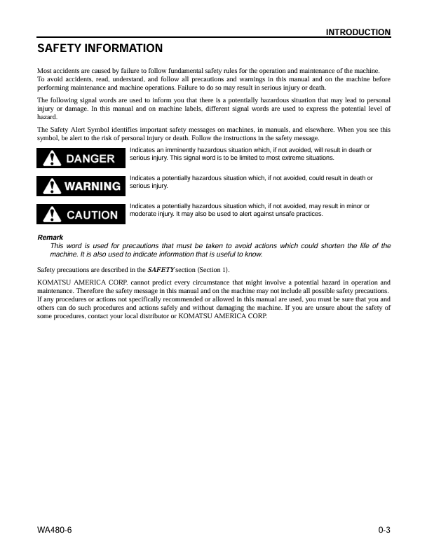 Komatsu WA480-6 Loader Operation & Maintenance Manual PDF