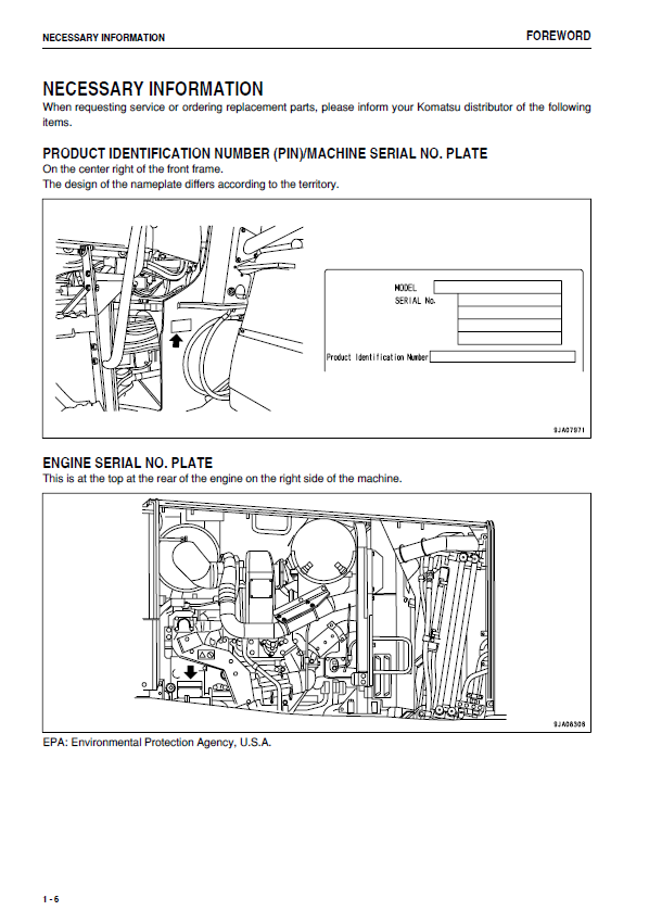 Komatsu WA480-6 Wheel Loader Maintenance & Operation Handbook