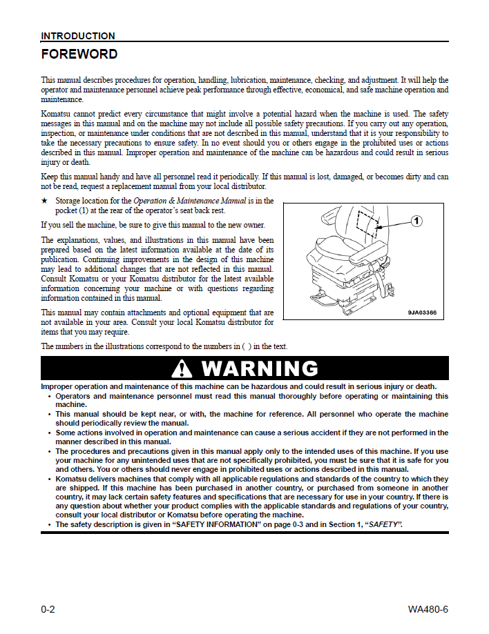 Komatsu WA480-6 Wheel Loader Service & Maintenance Manual (CEAM009104)