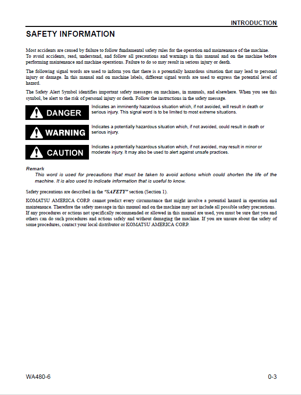 Komatsu WA480-6 Wheel Loader Service Manual CEAM023603 PDF