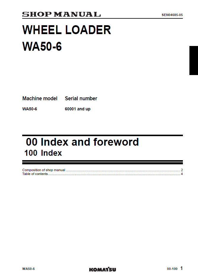Komatsu WA50-6 Wheel Loader Service & Repair Manual SEN04670-05