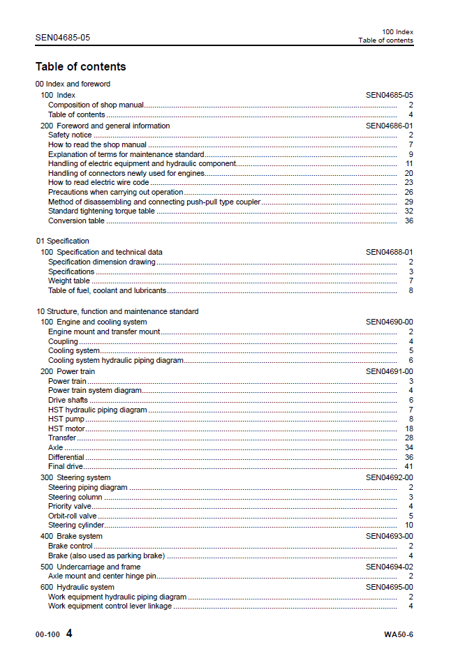Komatsu WA50-6 Wheel Loader Workshop Manual SEN04670-05 PDF