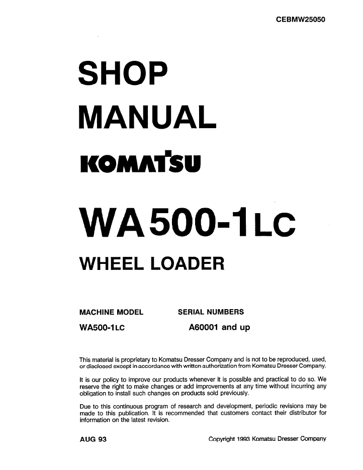 Komatsu WA500-1LC Repair Manual CEBDW25050 PDF