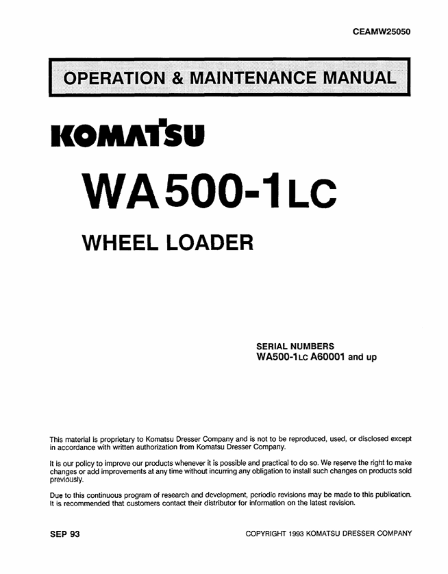 Komatsu WA500-1LC Wheel Loader Operation & Maintenance Manual PDF – CEAMW25050