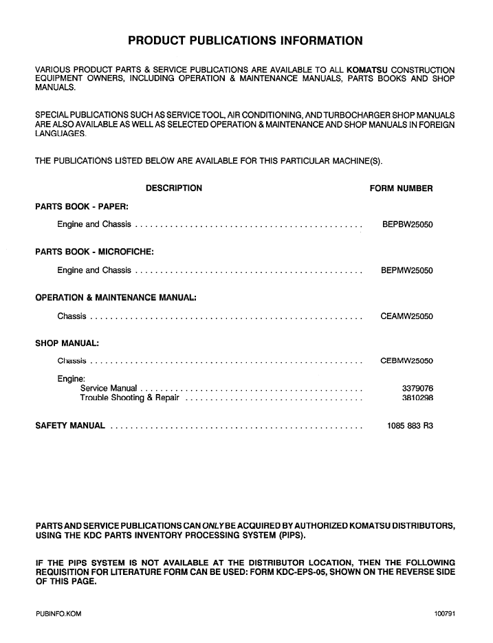 Komatsu WA500-1LC Workshop Manual CEBDW25050 PDF