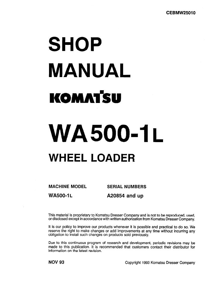 Komatsu WA500-1L Repair Manual CEBDW25010 PDF
