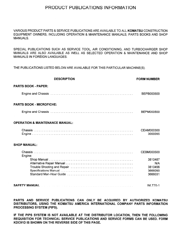 Komatsu WA500-1 Shop Repair Manual CEBD000500 PDF