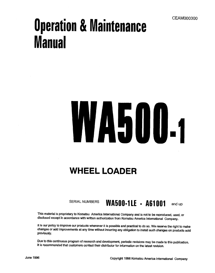 Komatsu WA500-1 Wheel Loader Manual CEAD000300 PDF