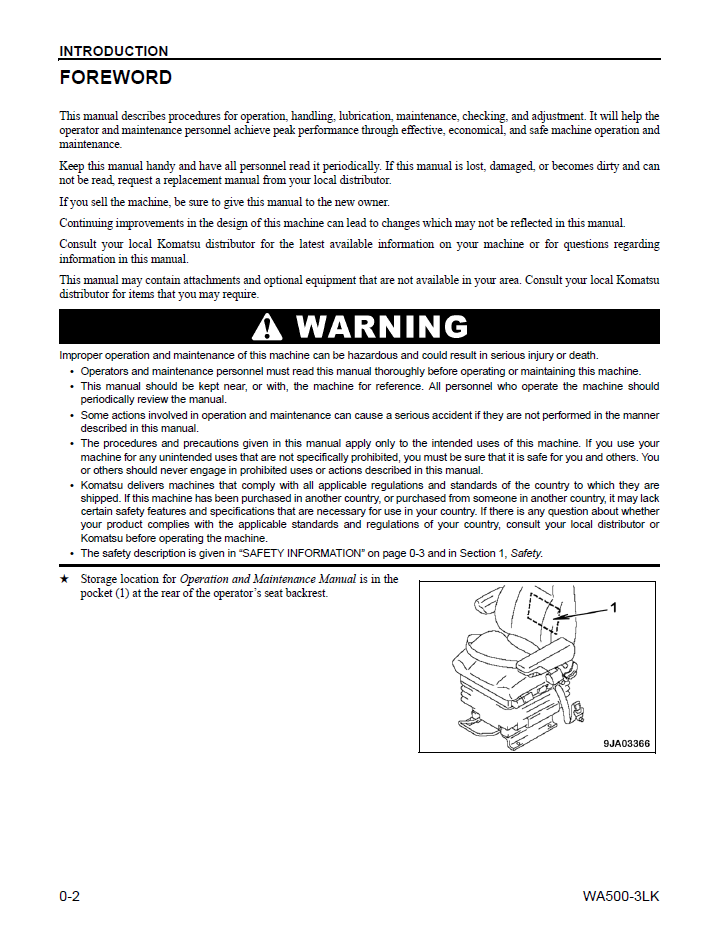 Komatsu WA500-3LK Wheel Loader Service & Maintenance Manual (CEAM008102)
