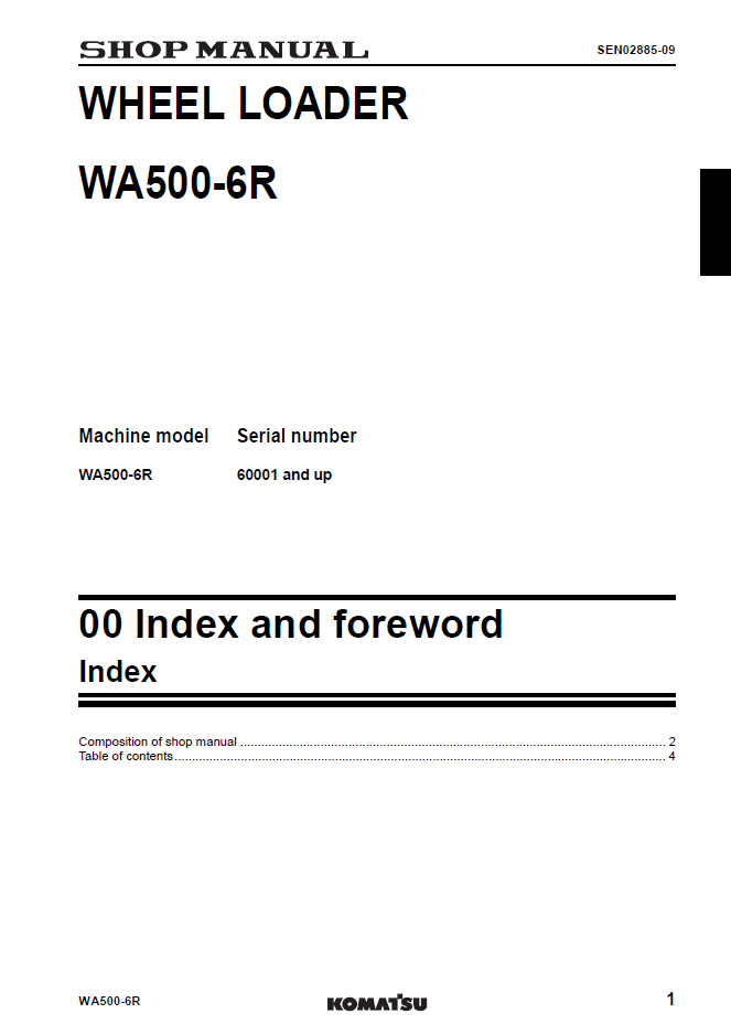 Komatsu WA500-6R Wheel Loader Manual SEN02876-09 PDF