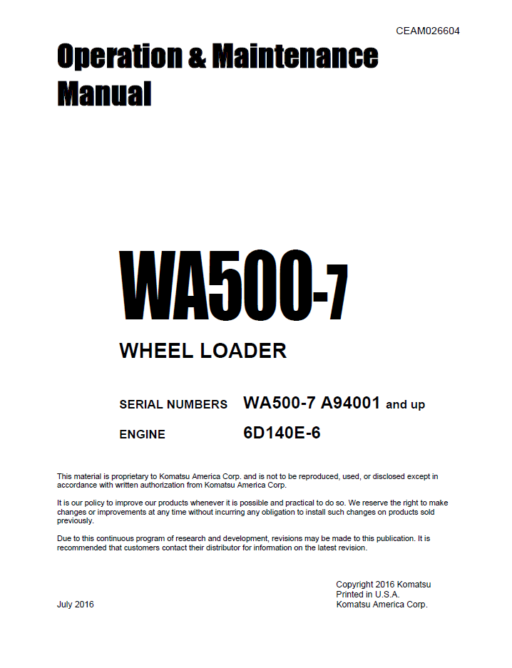 Komatsu WA500-7 Manual CEAM026604 PDF