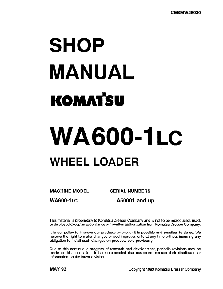 Komatsu WA600-1LC Repair Manual CEBDW26030 PDF