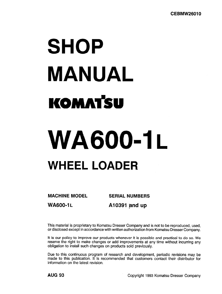 Komatsu WA600-1L Repair Manual CEBDW26010 PDF