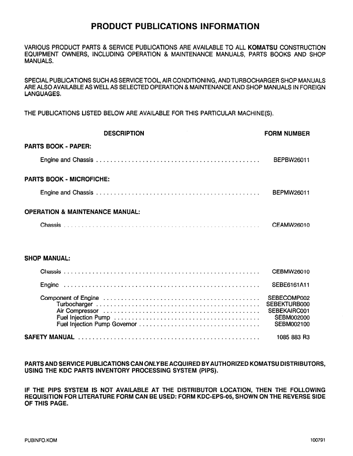 Komatsu WA600-1L Workshop Manual CEBDW26010 PDF