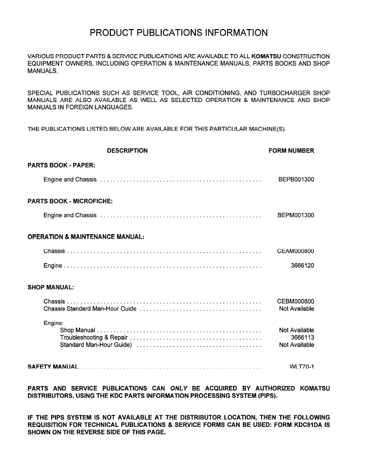 Komatsu WA600-1 Operation Maintenance Manual CEAD000800