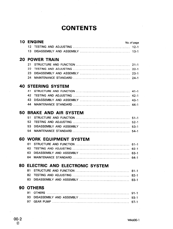 Komatsu WA600-1 Repair and Service Manual SEBD04260111