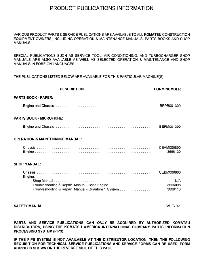 Komatsu WA600-1 Shop Repair Manual CEBD000800 PDF