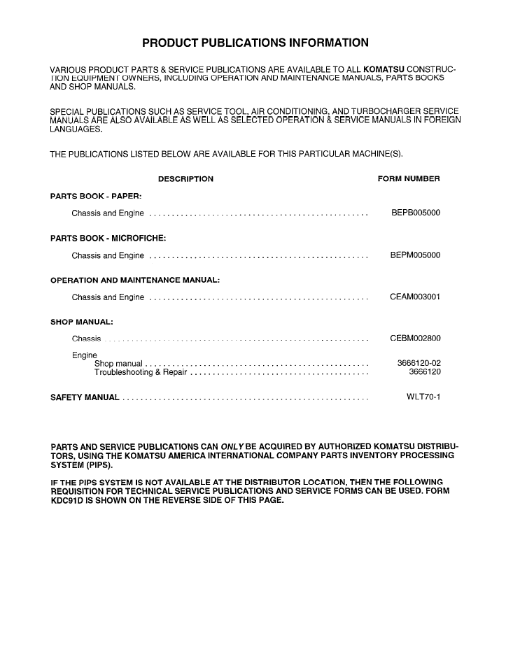 Komatsu WA600-3 Operation Maintenance Manual CEAD003001