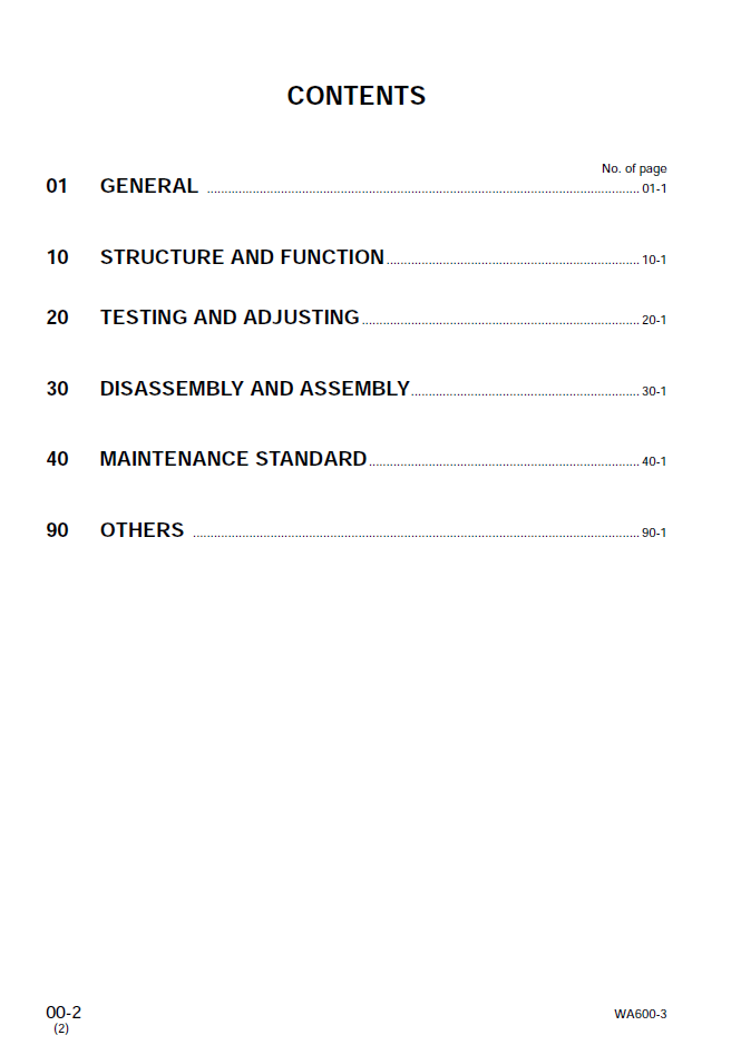 Komatsu WA600-3 Wheel Loader Repair Manual SEBM013220 PDF