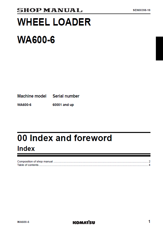 Komatsu WA600-6 Wheel Loader Service Manual SEN00235-18