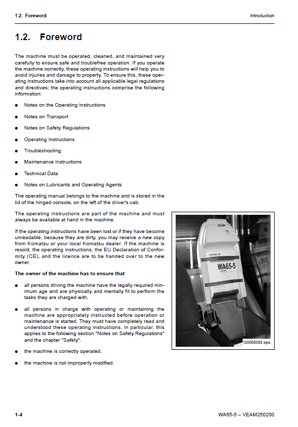 Komatsu WA65-5 Wheel Loader Complete Operation and Service Manual