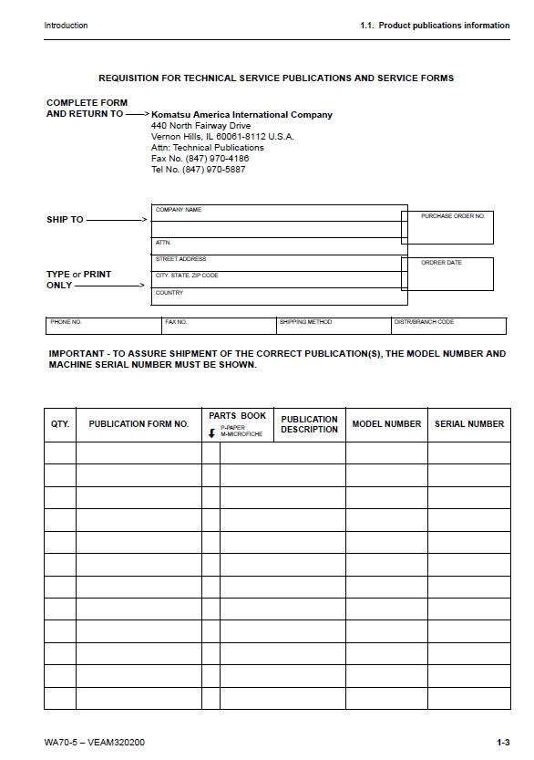 Komatsu WA70-5 Wheel Loader: Comprehensive Maintenance & Operating Manual PDF