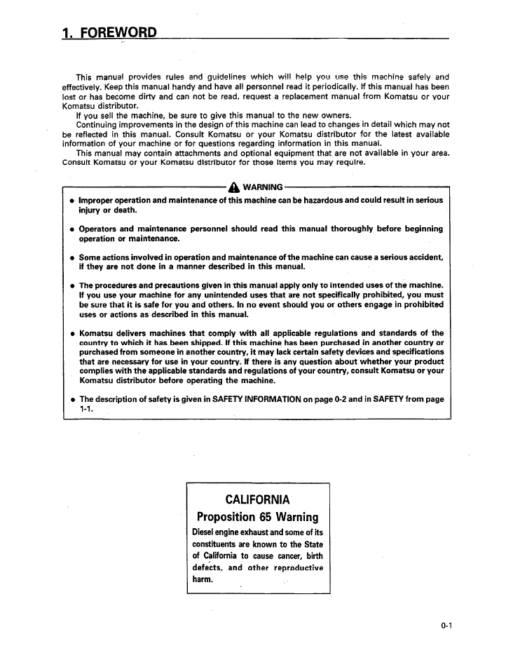 Komatsu WA700-1 Wheel Loader Service & Operator Manual SEAM011501