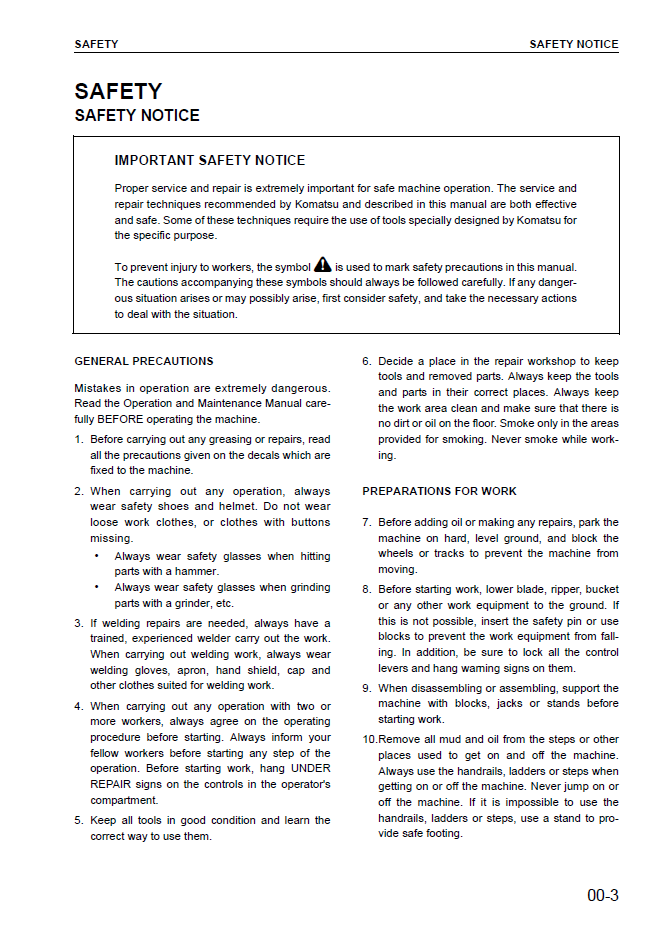 Komatsu WA700-3 Wheel Loader Service Shop Manual (Pub. No. SEBD032802)