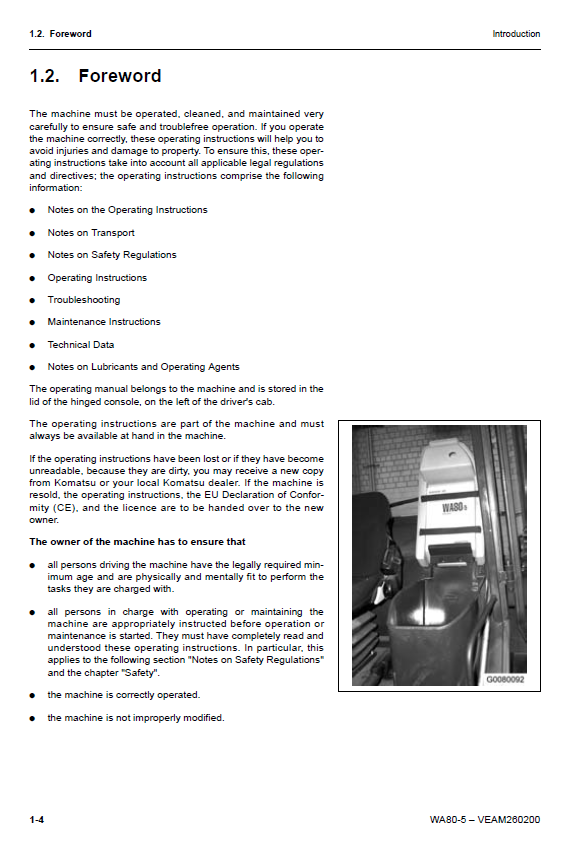 Komatsu WA80-5 Loader Operation & Routine Maintenance Guide [PDF Download]