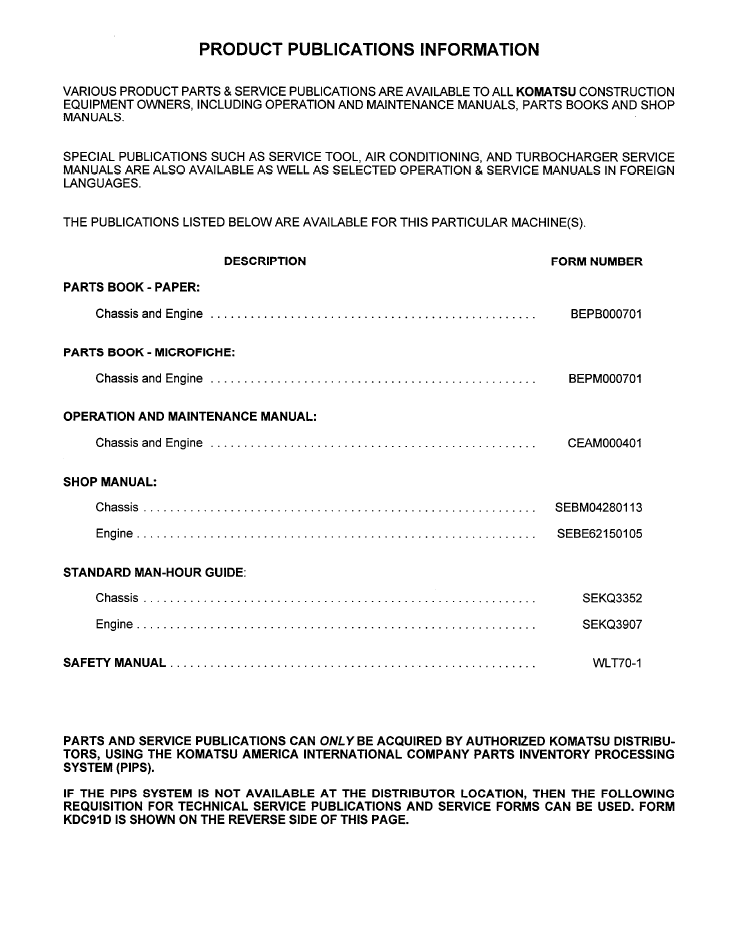 Komatsu WA800-2 Operation Maintenance Manual CEAD000401