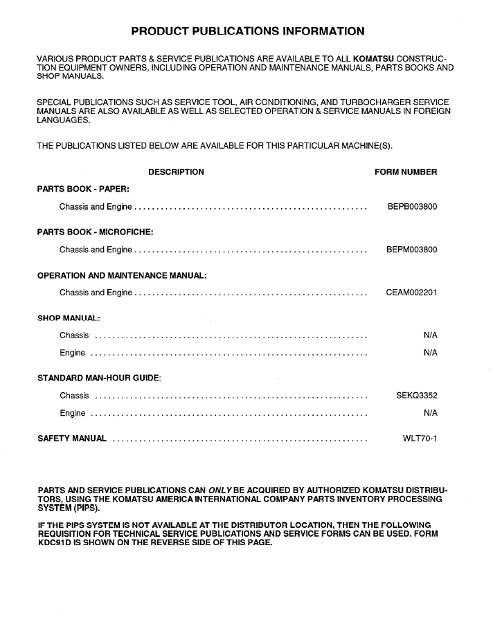 Komatsu WA800-2 Operation Maintenance Manual CEAD002201