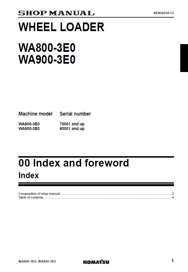 Komatsu WA800-3E0 WA900-3E0 Service Manual SEN02034-13 PDF