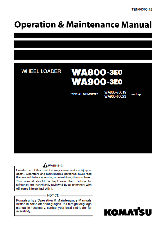 Komatsu WA800-3E0 & WA900-3E0 Wheel Loader Operation & Maintenance Manual PDF