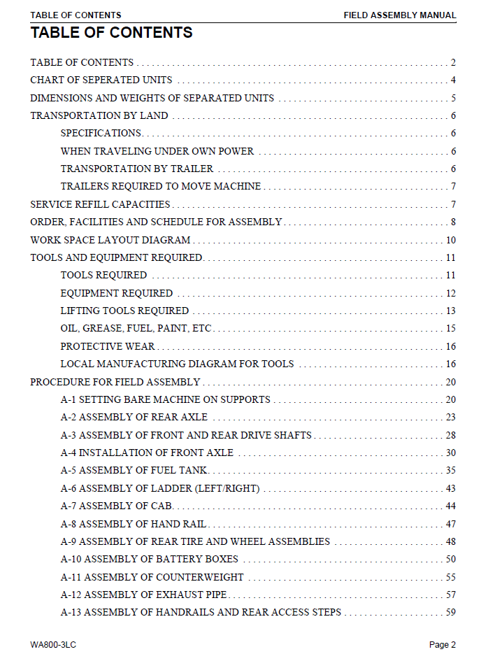 Komatsu WA800-3LC Field Assembly Guide CEAWD00100 PDF