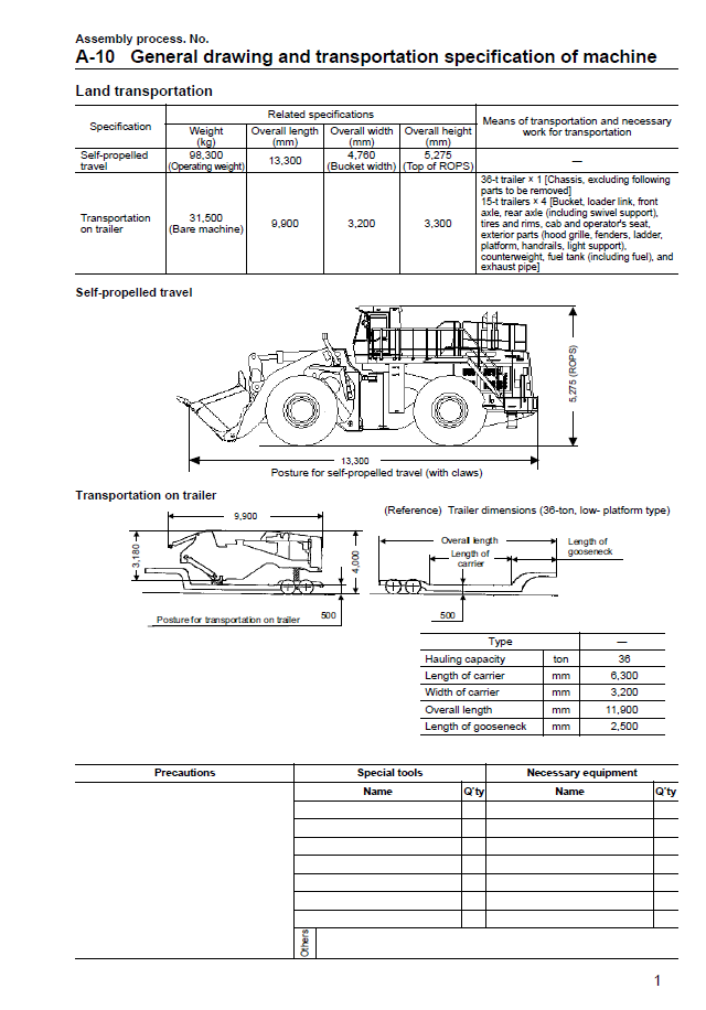 Komatsu WA800-3 Wheel Loader Field Installation Manual (Publication GEN00018-01)