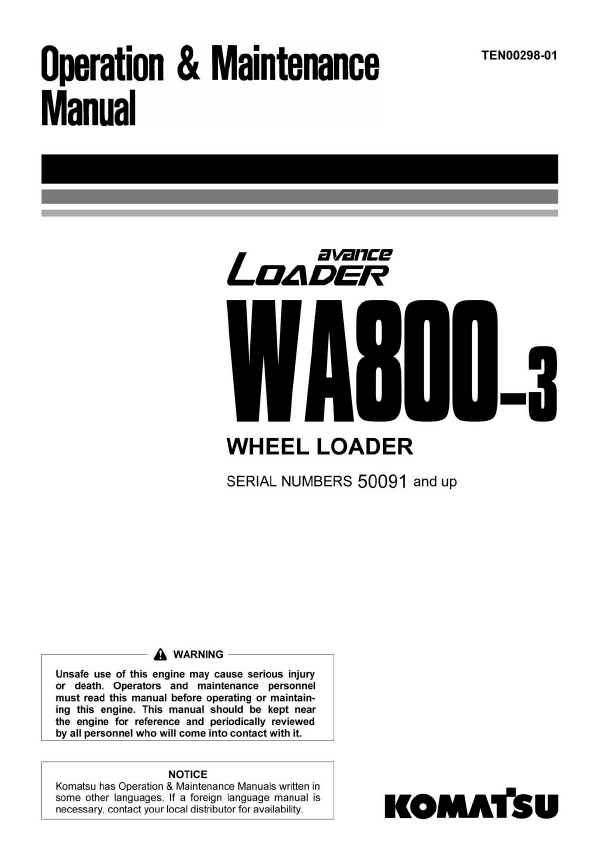 Komatsu WA800-3 Wheel Loader Operation & Maintenance Manual PDF
